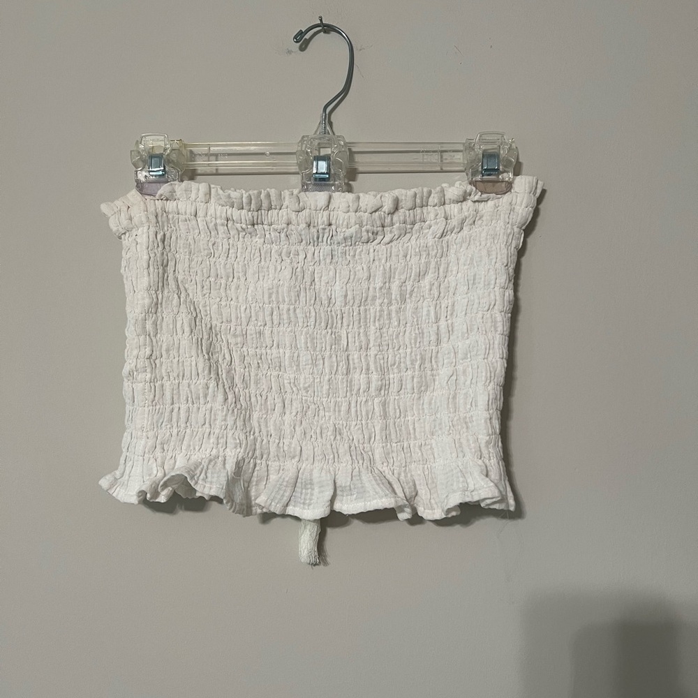 American Eagle Outfitters White Smocked Lace-Up Tube Top - Picture 5 of 6